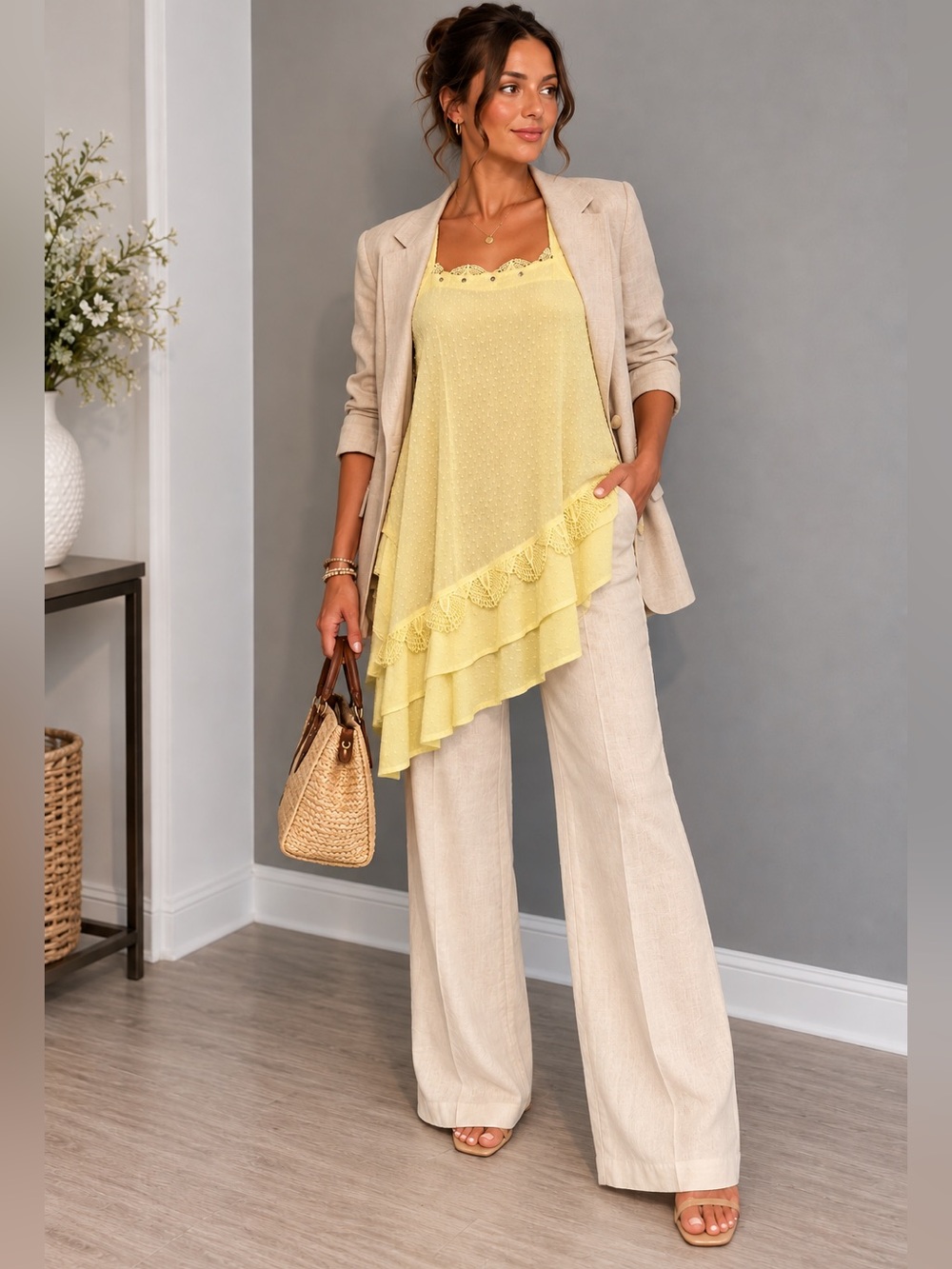 Mado Et Les Autres Layered Sleeveless Tunic Top – Soft Yellow size medium large